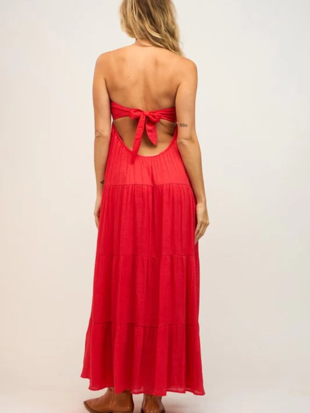 Red Tiered Open Back Maxi Dress
